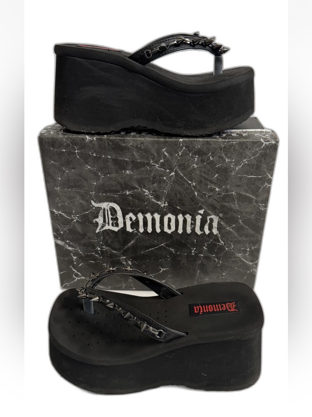 Demonia Spike Platform Flip Flop Sandals US 7 Goth Punk FUNN-35 Vegan Leather